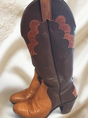Justin Boots Two-Tone Brown and Tan Western Heeled Boots